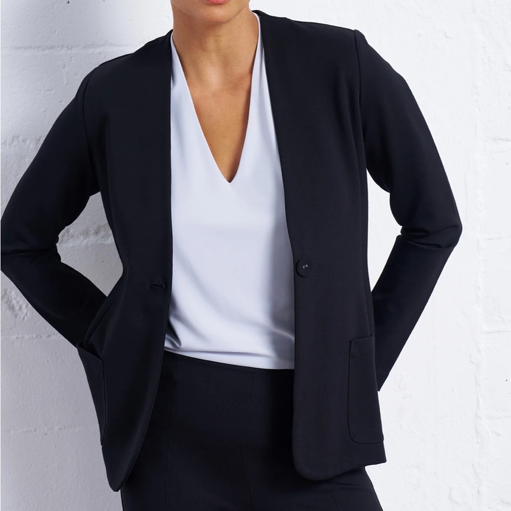 NWT Franne Golde Perfect Ponte Blazer Black Stretch‎ Size Medium